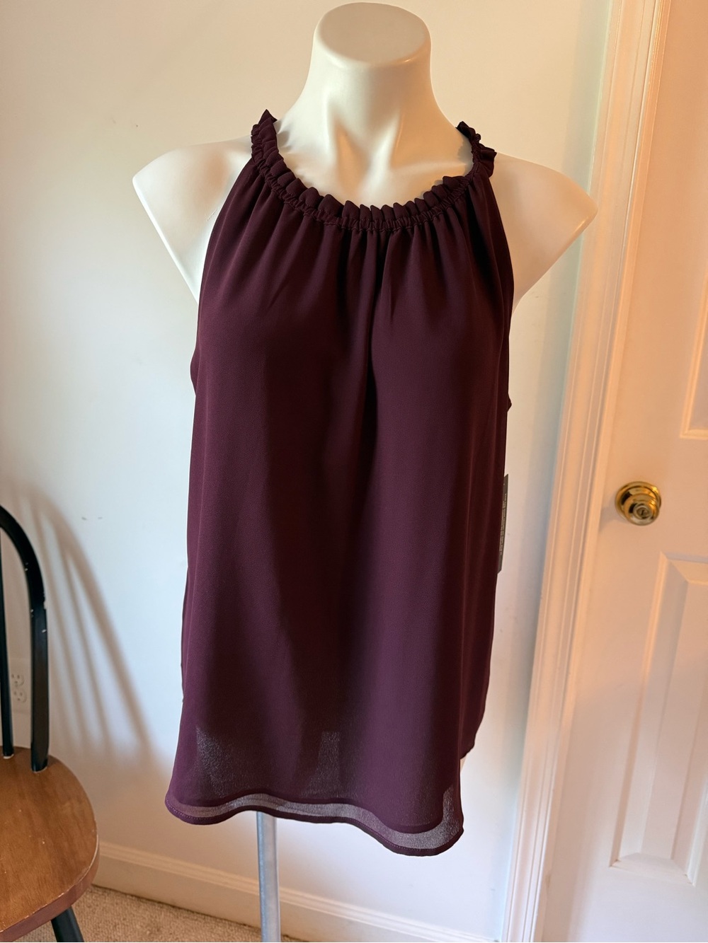 Sleeveless Shirred Halter Camisole in Burgundy XL
